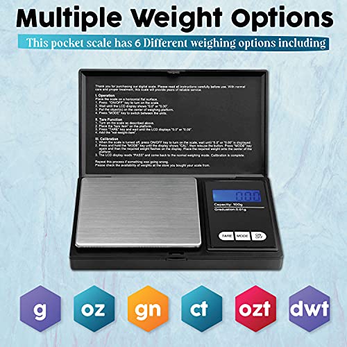  Professional Mini Jewellery Digital Pocket Scale 100 X 0.01g - Black