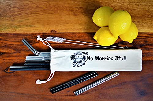  Reusable Metal Stainless Steel Straw Set Of 12 Short 6” Cocktail 8.5” Smoothie And 10.5” Tumbler Drinking Straws Black And Silver Home Bar Backyard Essentials