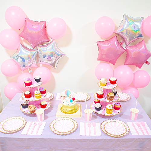  Pink And Gold Foil Party Supplies Set - 90PCS (Serves 30 Guests) Disposable Dinner Dessert Paper Plates 9oz Cups Baby Girl Boy Shower Gender Reveal Bridal Shower Birthday Wedding Party Decoration