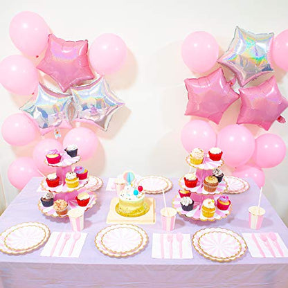  Pink And Gold Foil Party Supplies Set - 90PCS (Serves 30 Guests) Disposable Dinner Dessert Paper Plates 9oz Cups Baby Girl Boy Shower Gender Reveal Bridal Shower Birthday Wedding Party Decoration