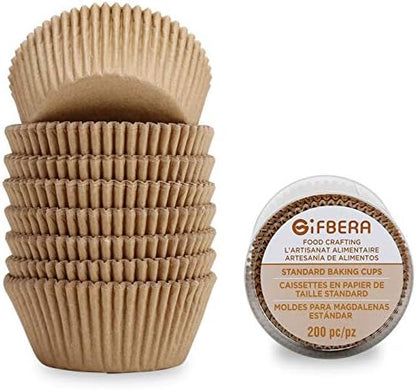  Fbera Natural Odorless Cupcake Liners Standard Greaseproof Paper Muffin Baking Cups 200-Count, Natural Color
