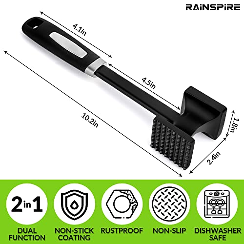  Rainspire Heavy Duty Meat Tenderizer Hammer, Meat Mallet Tenderizer With Soft Handle, Dual-Sided Meat Hammer Tenderizer, Meat Pounder Kitchen Mallet For Beef, Chicken Pounder, 10", Black