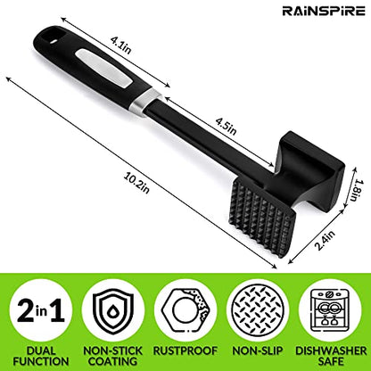  Rainspire Heavy Duty Meat Tenderizer Hammer, Meat Mallet Tenderizer With Soft Handle, Dual-Sided Meat Hammer Tenderizer, Meat Pounder Kitchen Mallet For Beef, Chicken Pounder, 10", Black
