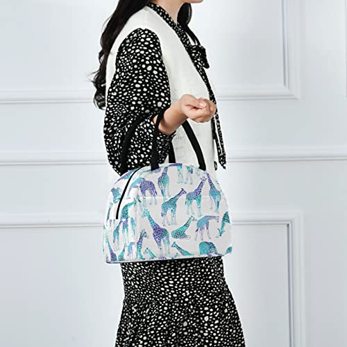  Abstract Giraffes Pattern Reusable Lunch Tote Bag With Front Pocket Zipper Closure Insulated Thermal Cooler Container Bag For Man Women Work Picnic Travel Beach Fishing