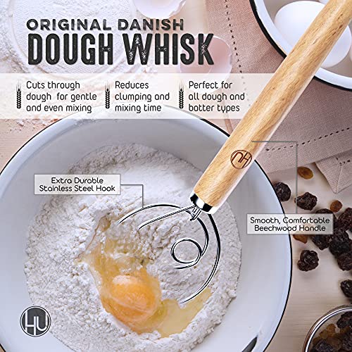  Bread Making Tools And Supplies - Set Of 2 - Danish Dough Whisk And Bench Scraper - Dough Hook With Bread Scraper - Easy To Clean - Great For Baking Homemade Sourdough, Pizza, Pastry, Cookies By LHU