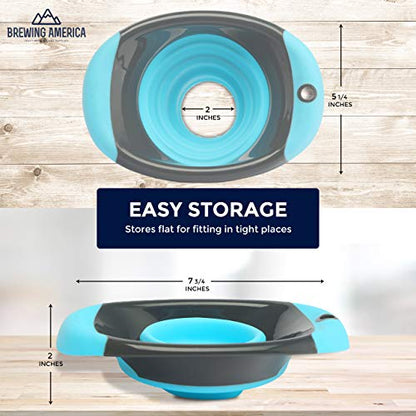  Kitchen Canning Funnel – Collapsible Silicone Food Funnel For Wide Mouth And Regular Mason Jars – Flexible Use For Coffee, Liquid, Jam, Cooking, Baking, Crafts - Teal/Gray