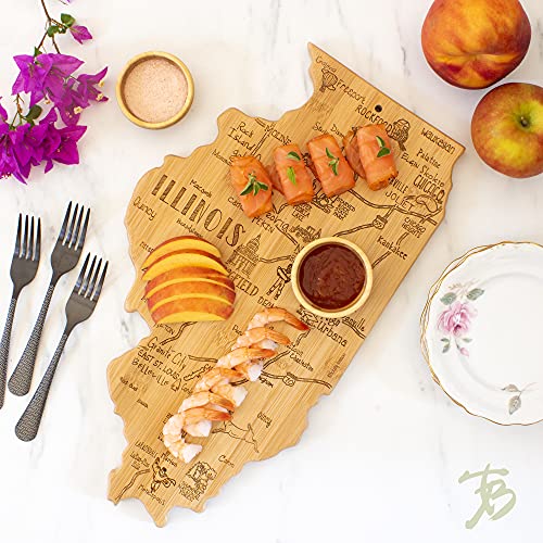  Destination Illinois State Shaped Serving And Cutting Board, Includes Hang Tie For Wall Display