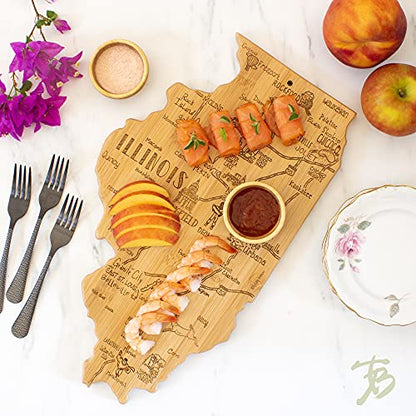  Destination Illinois State Shaped Serving And Cutting Board, Includes Hang Tie For Wall Display