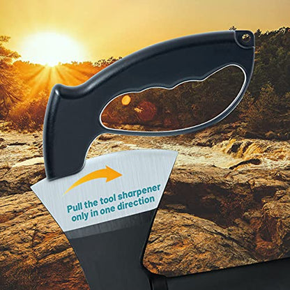  Axe & Machete Knife Sharpener, Handheld Knife & Tool Sharpener, Professional Sharpening Ulu Knife Axe Hatchet Machete, Restore, Repairs & Hone Serrated Blades, Cutting Tools, Cleavers, (Black)