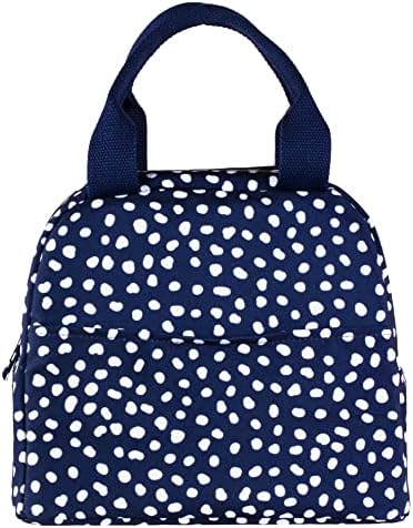  Teel Mill & Co Insulated Lunch Tote Bag For Women, Large Capacity Cooler Lunch Box, Cute Lunch Bag For Adults, Mini Cooler With Zipper Closure, Pockets, And Sturdy Handles (Black Dots)