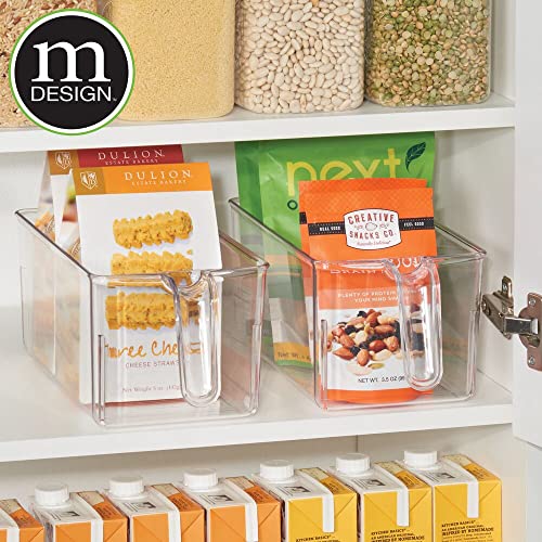  MDesign Plastic Kitchen Pantry Cabinet Refrigerator Storage Organizer Bin Holder With Front Handle - For Organizing Individual Packets, Snacks, Produce, Pasta - BPA Free - Medium, 4 Pack - Clear