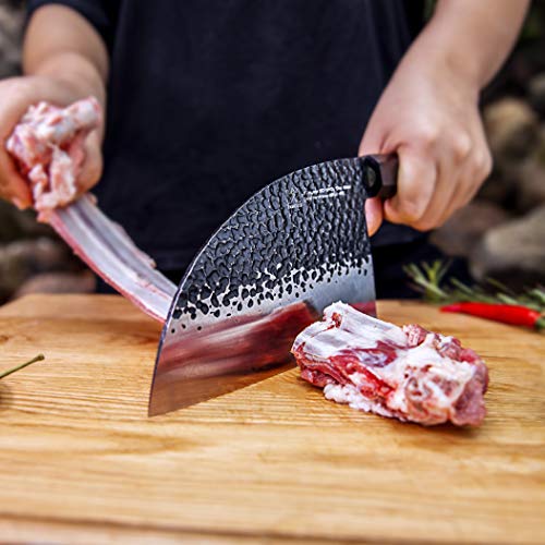  6.5 Inch Butcher Knife, 3 Layer 9CR18MOV Clad Steel W/octagon Handle Serbian Meat Cleaver Knife With Leather Knife Sheath