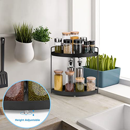  Lvssci 2 Tier Corner Shelf Rack Kitchen Counter Cabinet Bathroom Organizer Makeup Cosmetic Countertop Organization And Storage Under Sink Organizers Perfume Trays For Dresser Black