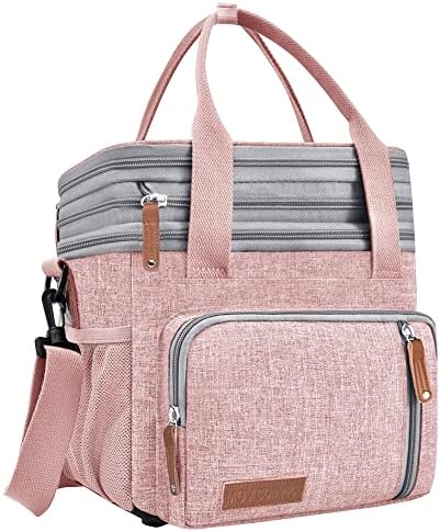  Dult Lunch Box For Work, Expandable Large Lunch Bags For Women Men, Leakproof Double Deck Lunch Box Cooler Tote Bag With Removable Shoulder Strap (Grey)