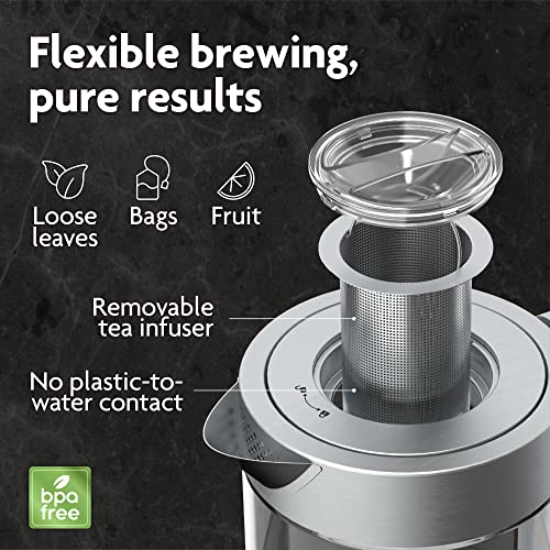  Hot Tea Maker Electric Glass Kettle With Tea Infuser And Temperature Control. Automatic Shut Off. Brewing Programs For Your Favorite Teas And Coffee.