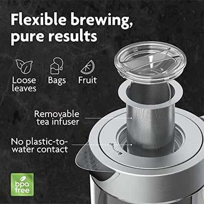  Hot Tea Maker Electric Glass Kettle With Tea Infuser And Temperature Control. Automatic Shut Off. Brewing Programs For Your Favorite Teas And Coffee.