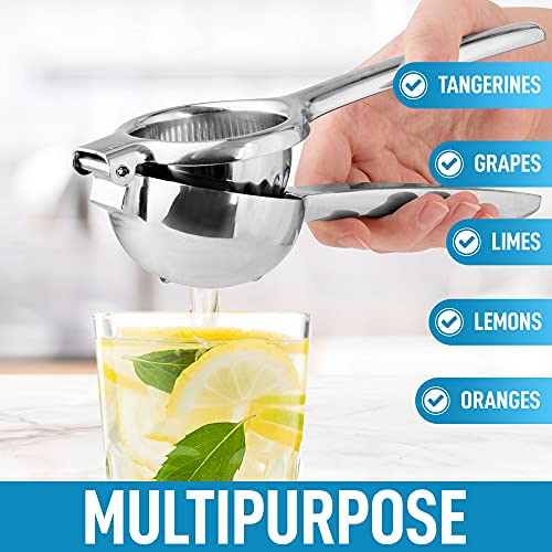  Lemon Squeezer Stainless Steel With Premium Heavy Duty Solid Metal Squeezer Bowl And Food Grade Silicone Handles - Large Manual Citrus Press Juicer And Lime Squeezer Stainless Steel