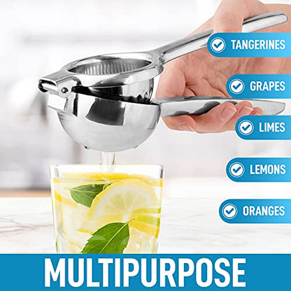  Lemon Squeezer Stainless Steel With Premium Heavy Duty Solid Metal Squeezer Bowl And Food Grade Silicone Handles - Large Manual Citrus Press Juicer And Lime Squeezer Stainless Steel