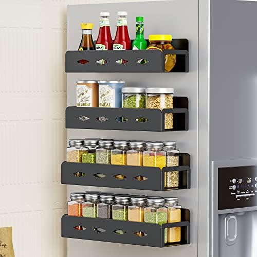  Veeipy 4 Pack 3MM Strong Magnetic Spice Rack For Refrigerator And Oven And Washing Machine,Metal Black