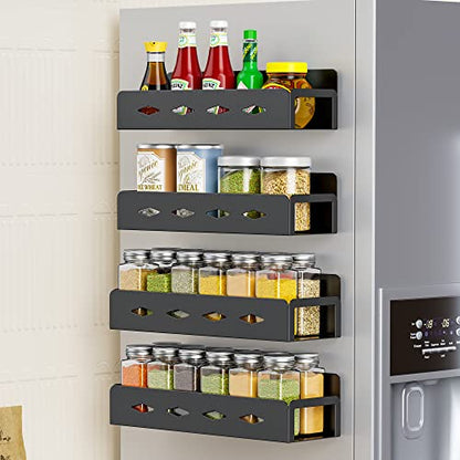  Veeipy 4 Pack 3MM Strong Magnetic Spice Rack For Refrigerator And Oven And Washing Machine,Metal Black