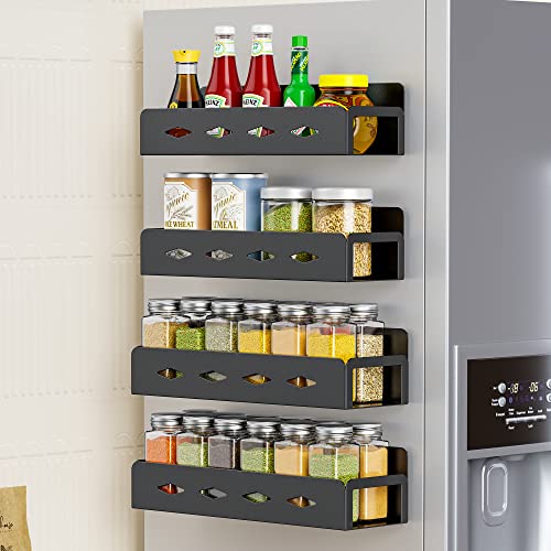  Veeipy 4 Pack 3MM Strong Magnetic Spice Rack For Refrigerator And Oven And Washing Machine,Metal Black