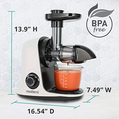  Juicer Cold Press Masticating Extractor Machine Features Quiet Motor Anti-Clog Reverse Function Nutrient Preserving For Juicing Fruits Vegetables And All Greens, 150-Watts, White