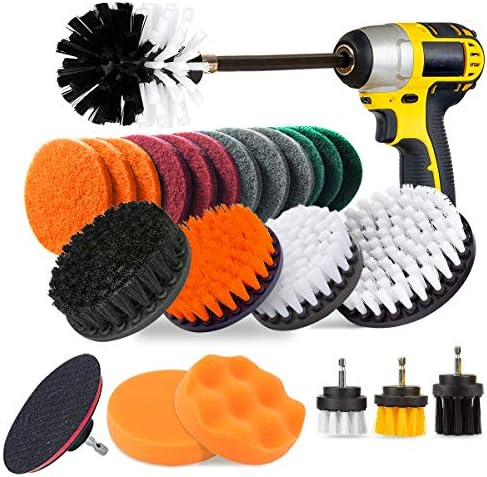  24 Piece Drill Brush Attachment Set Power Scrubber Kit, Scrub Brush With Extend Long Attachment, Scrubing Pads Cleaning Kit For Tile Sealants, Bathtub, Sinks, Floor, Wheels, Carpet