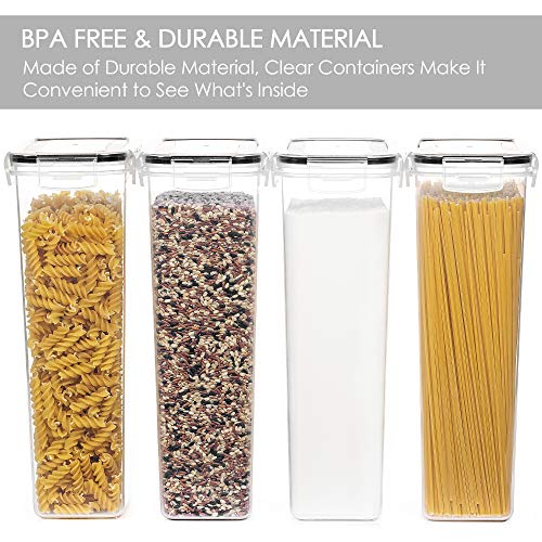  Airtight Food Storage Containers With Lids, 4 PCS 2.8L Pasta Containers For Pantry Organization And Storage, BPA Free Kitchen Storage Containers For Spaghetti, Flour, Sugar And Noodles, Black