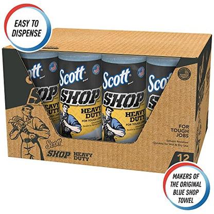 Scott Shop Towels Heavy Duty (32992), Blue Shop Towels For Solvents & Heavy-Duty Jobs, 60 Sheets / Roll, ( Pack Of 12 Rolls )