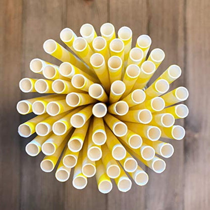  Striped Paper Straws - Yellow White - 7.75 Inches - Pack Of 50 - Outside The Box Papers Brand