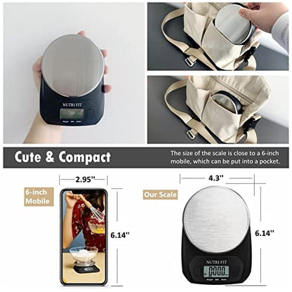  Digital Food Scale Small Kitchen Scales Weight In Grams And OZ For Cooking Baking Weight Loss, Stainless Steel Tare & Backlit LCD Display, Black