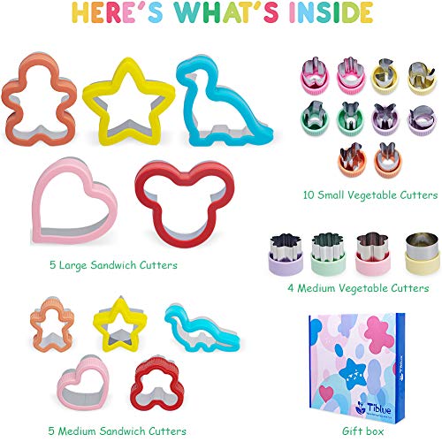  Sandwich Cutters Set 24 For Kids, Holiday Heart Shaped Cookie Cutters Vegetable Fruit Cutter Shape For Boys & Girls With Micky Mouse, Dinosaur, Star, Gingerbread Man Shapes-Food Grade Stainless Steel