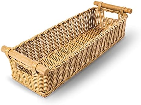  Ong Narrow Pole Handle Wicker Basket, Small, 17 In L X 5 In W X 5.25 In H, Sandstone