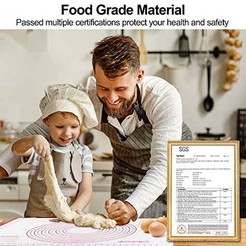  Silicone Pastry Mat For Rolling Dough, 28" X 20" Non Slip Extra Thick Large Baking Mat With Measurement Fondant Mat, Dough Mat, Counter Mat For Cookies, Macarons, Bread, Pizza - Red