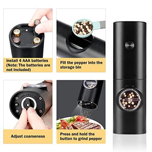 ULEX Electric Pepper Grinder Or Salt Mill, Battery Powered Pepper Mill With 5 Level Adjustable Coarseness, LED Light, One Handed Operation Salt And Pepper Grinder For Kitchen, Restaurant And BBQ