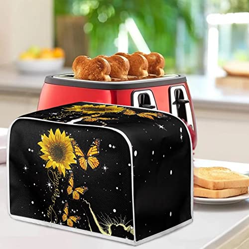  Toaster Dust Cover 4 Slice, Butterfly Sunflower Anti-Sputtering Toaster Covers, Washable Decorative Bread Toaster Cover, Dust Fingerprint Protection For Toasters Bread Maker, Black