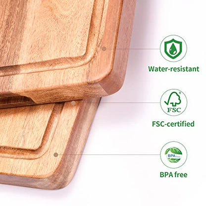  Cutting Board, Wood Cutting Boards For Kitchen,Acacia Wood Cutting Board With Handle,Wooden Chopping Board With Juice Groove For Meat And Vegetables,17x12inches