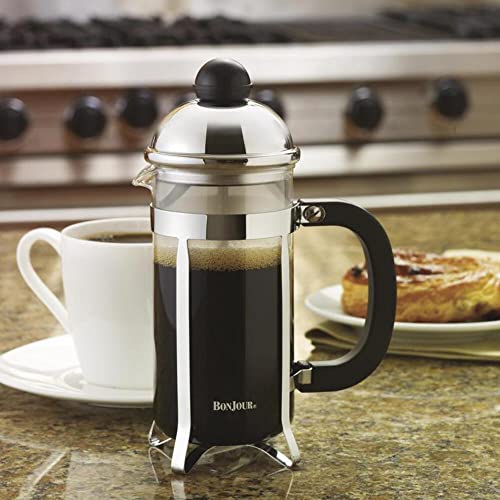 Coffee Stainless Steel French Press With Glass Carafe, 50.7-Ounce, Monet, Black Handle