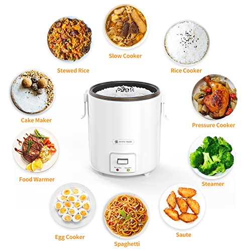  1.0L Mini Rice Cooker, 2 Cups Uncooked WHITE TIGER Portable Travel Steamer Small,15 Minutes Fast Cooking, Removable Non-stick Pot, Keep Warm, Suitable For 1-2 People - For Cooking Soup, Rice, Stews & Oatmeal