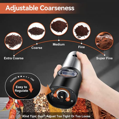  Electric Salt And Pepper Grinder Set W/USB Rechargeable Base, No Battery Needed, One Handed Operation, Automatic Powered Spice Mill Shakers Refillable, Adjustable Coarseness, LED Light