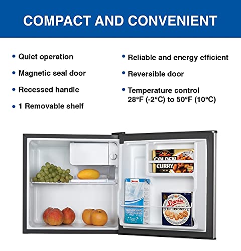  Stainless Steel Compact Fridge With Freezer, 1.6 Cubic Feet (44 L) Capacity For Snacks, Frozen Meals, Beverages, Juice, Beer, Den, Dorm, Office, Games Room, Or RV