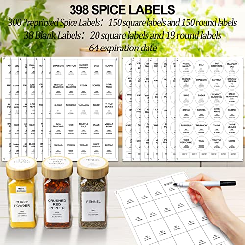  24 Pcs Glass Spice Jars With Bamboo Airtight Lids And 398 Labels, 4oz Empty Square Containers Seasoning Storage Bottles - Shaker Lids, Funnel, Brush And Marker Included