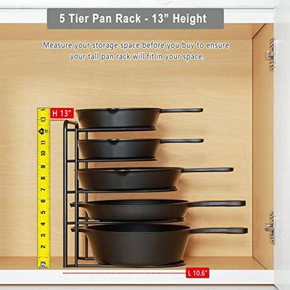  REEQMONT Heavy Duty Pot Rack Organizer, 5 Tier Pan Rack Storage Holder, Holds 50 LB - Holds Cast Iron Skillets, Frying Pans, Griddles - No Assembly Required, 13'' Height (2 Pack)
