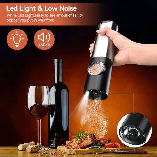  Electric Salt And Pepper Grinder Set W/USB Rechargeable Base, No Battery Needed, One Handed Operation, Automatic Powered Spice Mill Shakers Refillable, Adjustable Coarseness, LED Light