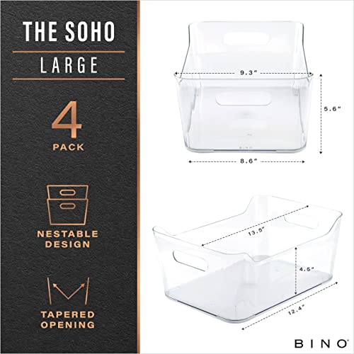  | Plastic Organizer Bins, Large - 4 Pack | The SOHO Collection | Multi-Use Organizer Bins | Pantry Organizer & Freezer Organizer Bins | Plastic Storage Containers | Bins For Home & Kitchen Org