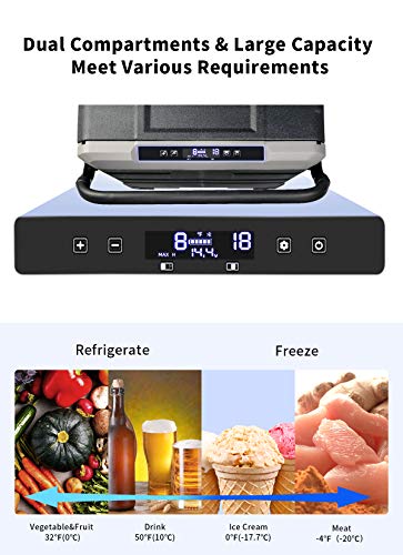  Dual Temperature Control TWW75 Portable Refrigerator 80 Quart(75 Liter) Compact Fridge Mini Freezer For Travel,Camping,Fishing, Outdoor -12/24V DC