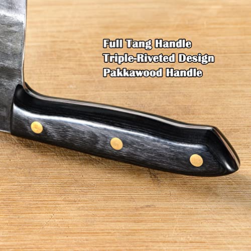  Serbian Chefs Knife Hand Forged Knives Cleaver Knife For Meat Cutting, Full Tang High Carbon Steel Butcher Knife, Kitchen Cleaver Knife For Home Or Outdoor Cooking, Camping, BBQ
