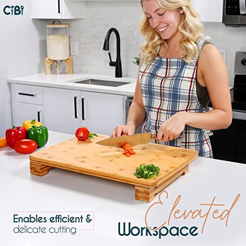  Kitchens Bamboo Cutting Board Legs - 2Pcs Wood Cutting Board Feet With Silicone Non Slip Pads, 4.5cm X 5cm X 50cm Wood Riser Elevates The Cutting Board