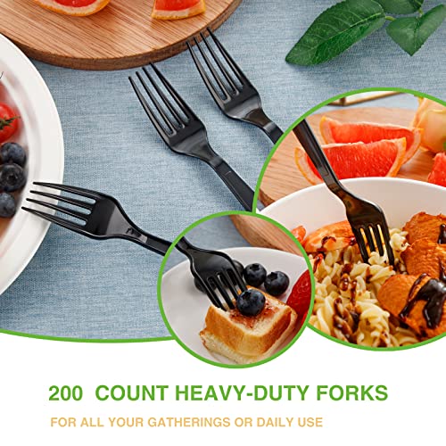  Supernal 400pcs Plastic Forks And Spoons,Black Plastic Silverware,Party Plastic Utensls Include 200 Plastic Forks And 200 Plastic Spoons For Home Kitchen Birthday,Party,Wedding, Easter, Monther's Day