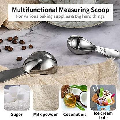  2 Tablespoon Measuring Spoon, Coffee Scoop Stainless Steel With Accurate Measurement Short Handle Metal Spoons 2Pcs Set For Tea Sugar Flour (1 Tbsp & 2 Tbsp)